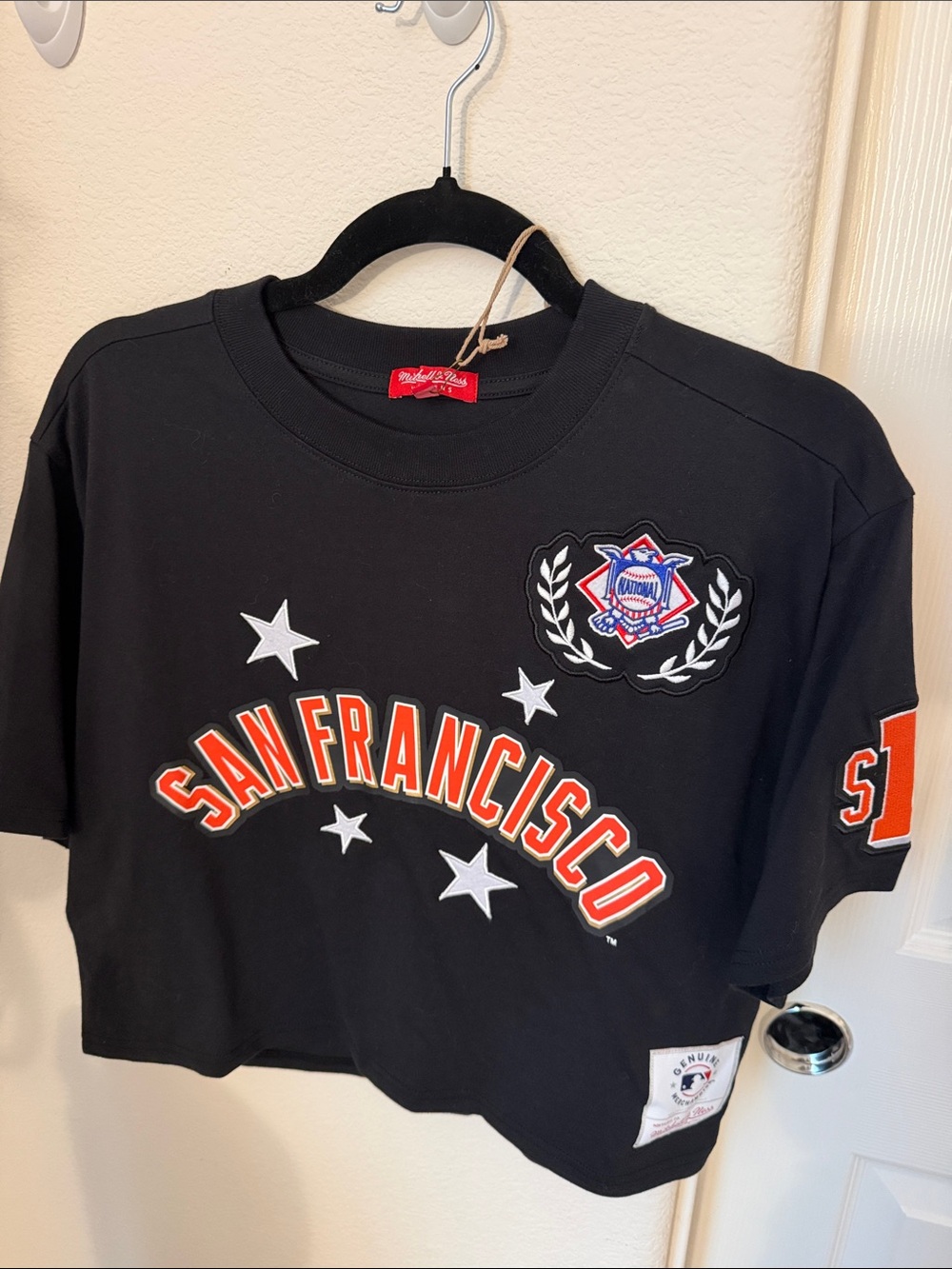 Mitchell & Ness Black San Francisco Crop Top with Orange Lettering